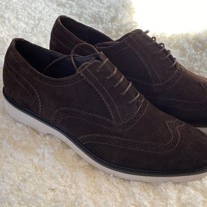 Kenneth Cole Brogue Wingtip Suede Dark Brown Mens